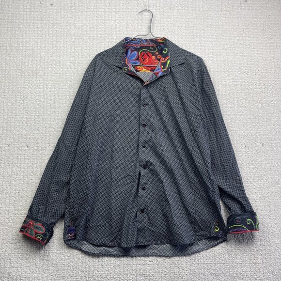 Au Noir Black w/ Psychedelic Mandala Flip Cuff Button-up dress shirt Men Size 5 - Picture 1 of 13